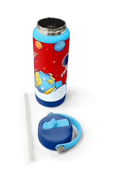 Coral High 650 ml Erkek Çocuk Kırmızı Mavi Astronot Baskılı Çelik Suluk/Matara (Pipetli) 38327