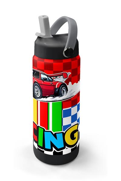 Coral High 650 ml Erkek Çocuk Kırmızı Racing Araba Baskılı Çelik Suluk/Matara (Pipetli) 38339