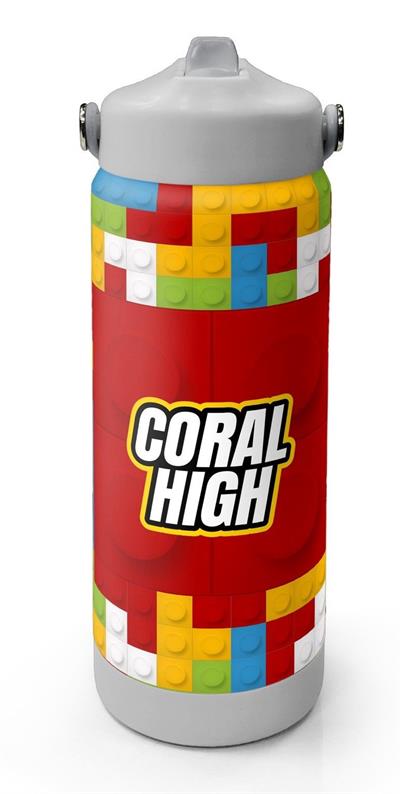 Coral High 650 ml Erkek Çocuk Kırmızı Yapı Blokları Baskılı Çelik Suluk/Matara (Pipetli) 38392