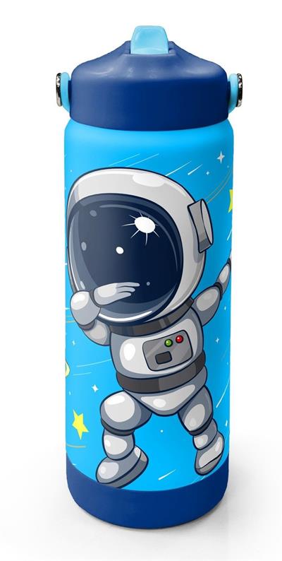 Coral High 650 ml Erkek Çocuk Lacivert Mavi Astronot Desenli Çelik Suluk/Matara (Pipetli) 38389