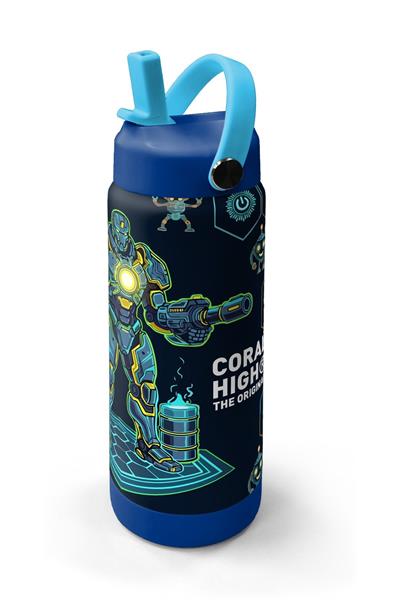 Coral High 650 ml Erkek Çocuk Lacivert Robot Baskılı Çelik Suluk/Matara (Pipetli) 38328