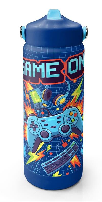 Coral High 650 ml Erkek Çocuk Lacivert Turuncu Joystick Baskılı Çelik Suluk/Matara (Pipetli) 38333