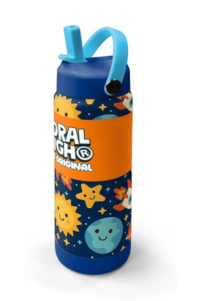 Coral High 650 ml Erkek Çocuk Lacivert Turuncu Uzay Baskılı Çelik Suluk/Matara (Pipetli) 38342