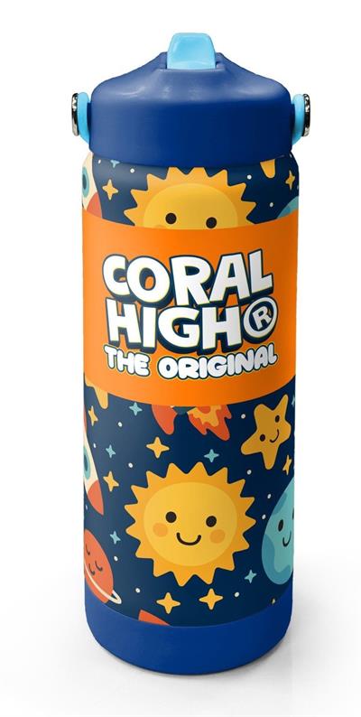 Coral High 650 ml Erkek Çocuk Lacivert Turuncu Uzay Baskılı Çelik Suluk/Matara (Pipetli) 38342