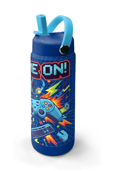 Coral High 650 ml Erkek Çocuk Lacivert Turuncu Joystick Baskılı Çelik Suluk/Matara (Pipetli) 38333