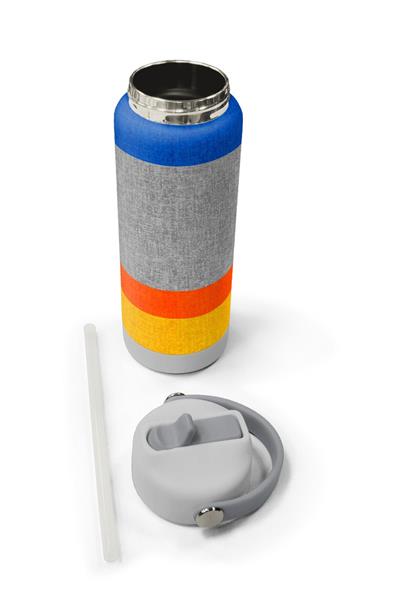 Coral High 650 ml Erkek Çocuk Mavi Gri Turuncu Çizgi Desenli Çelik Suluk/Matara (Pipetli) 38321