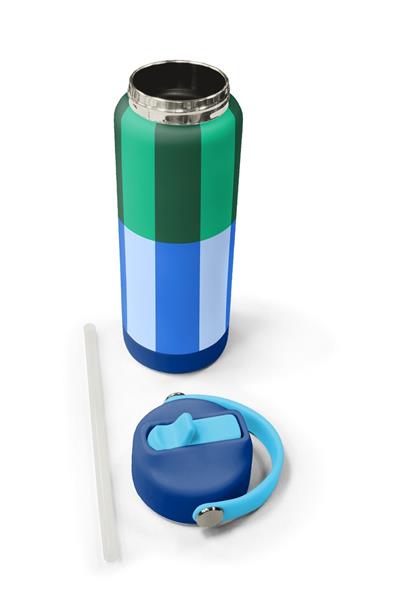 Coral High 650 ml Erkek Çocuk Mavi Yeşil Çizgi Desenli Çelik Suluk/Matara (Pipetli) 38311