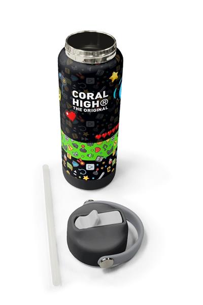 Coral High 650 ml Erkek Çocuk Oyun Baskılı Çelik Suluk/Matara (Pipetli) 38340