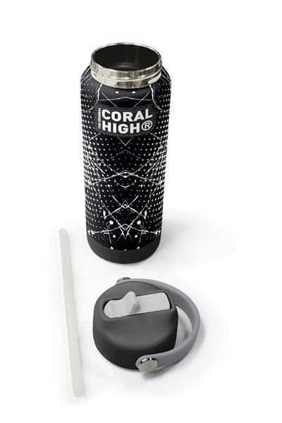 Coral High 650 ml Erkek Çocuk Siyah Beyaz Futbol Desenli Çelik Suluk/Matara (Pipetli) 38390