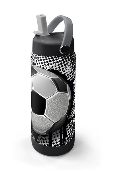 Coral High 650 ml Erkek Çocuk Siyah Beyaz Futbol Desenli Çelik Suluk/Matara (Pipetli) 38390