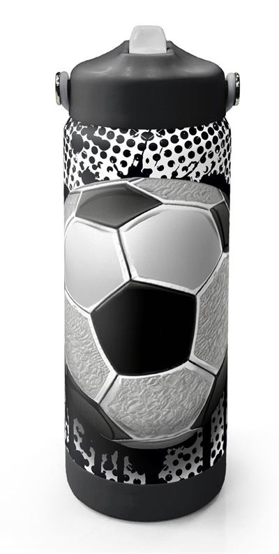 Coral High 650 ml Erkek Çocuk Siyah Beyaz Futbol Desenli Çelik Suluk/Matara (Pipetli) 38390
