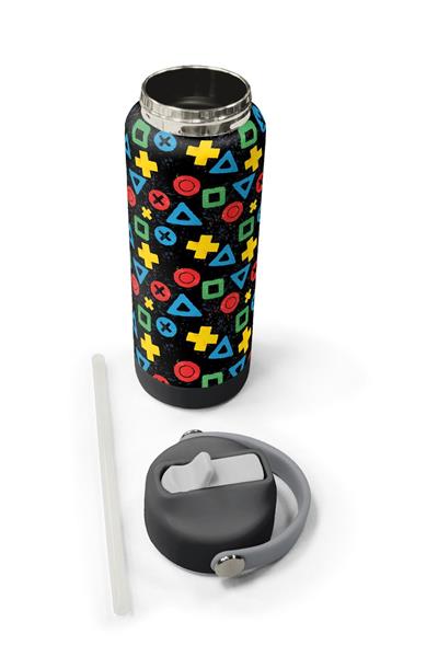 Coral High 650 ml Erkek Çocuk Siyah Çok Renkli Lets Play Baskılı Çelik Suluk/Matara (Pipetli) 38314
