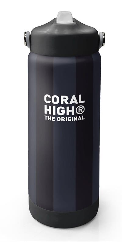 Coral High 650 ml Erkek Çocuk Siyah Gri Çizgi Desenli Çelik Suluk/Matara (Pipetli) 38318