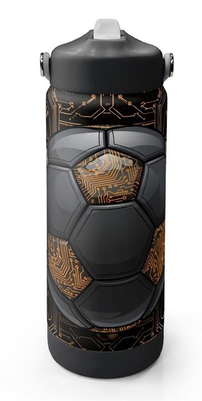 Coral High 650 ml Erkek Çocuk Siyah Kahverengi Futbol Topu Baskılı Çelik Suluk/Matara (Pipetli) 38317