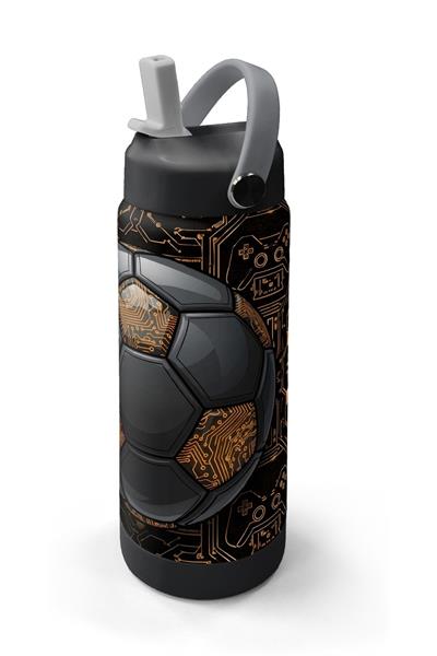 Coral High 650 ml Erkek Çocuk Siyah Kahverengi Futbol Topu Baskılı Çelik Suluk/Matara (Pipetli) 38317