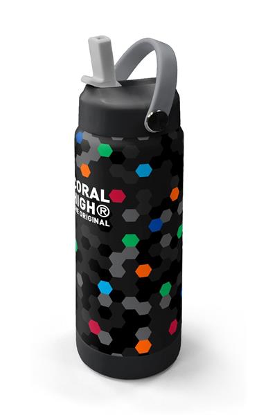 Coral High 650 ml Erkek Çocuk Siyah Petek Desenli Çelik Suluk/Matara (Pipetli) 38310