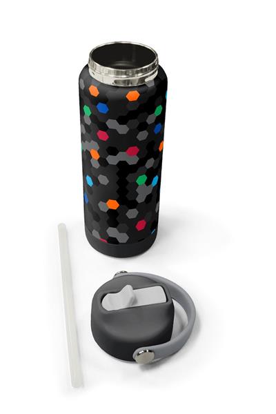 Coral High 650 ml Erkek Çocuk Siyah Petek Desenli Çelik Suluk/Matara (Pipetli) 38310