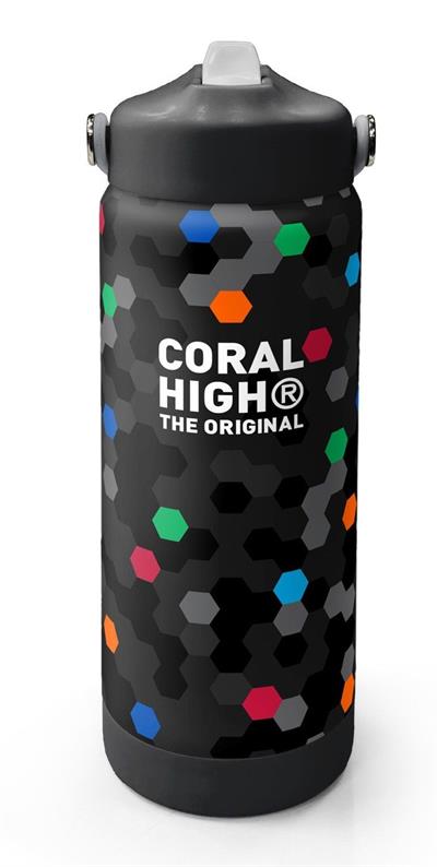 Coral High 650 ml Erkek Çocuk Siyah Petek Desenli Çelik Suluk/Matara (Pipetli) 38310