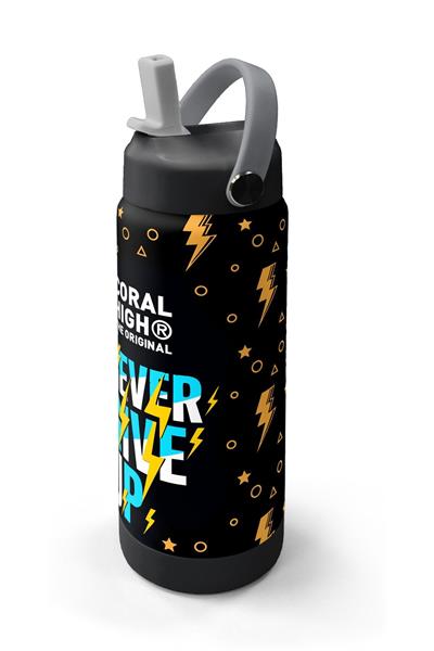 Coral High 650 ml Erkek Çocuk Siyah Sarı Never Give Up Baskılı Çelik Suluk/Matara (Pipetli) 38320