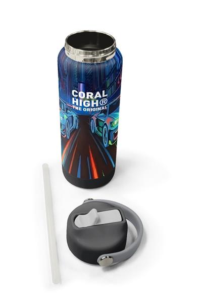 Coral High 650 ml Erkek Çocuk Siyah Yarış Arabası Baskılı Çelik Suluk/Matara (Pipetli) 38341