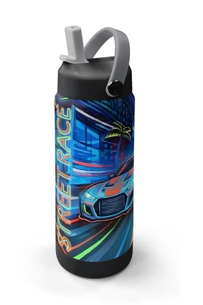 Coral High 650 ml Erkek Çocuk Siyah Yarış Arabası Baskılı Çelik Suluk/Matara (Pipetli) 38341