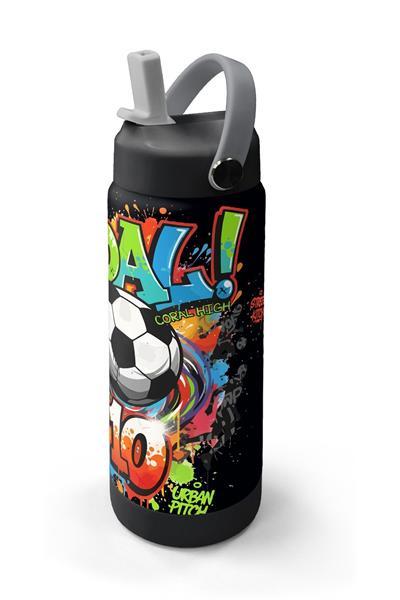 Coral High 650 ml Erkek Çocuk Siyah Yeşil Goal Baskılı Çelik Suluk/Matara (Pipetli) 38335