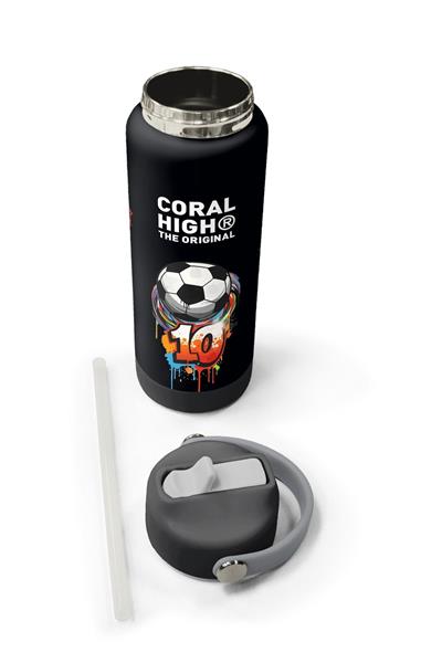 Coral High 650 ml Erkek Çocuk Siyah Yeşil Goal Baskılı Çelik Suluk/Matara (Pipetli) 38335