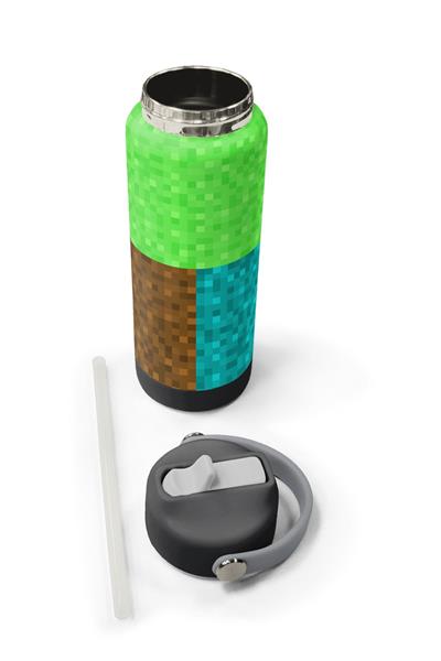 Coral High 650 ml Erkek Çocuk Siyah Yeşil Kahverengi Craft Desenli Çelik Suluk/Matara (Pipetli) 38316