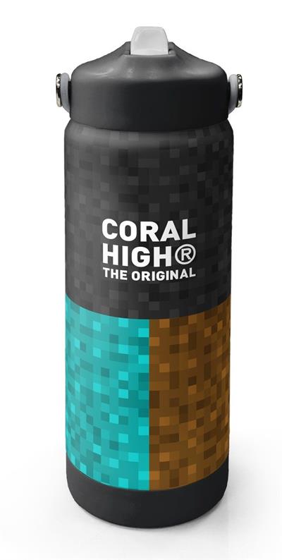 Coral High 650 ml Erkek Çocuk Siyah Yeşil Kahverengi Craft Desenli Çelik Suluk/Matara (Pipetli) 38316