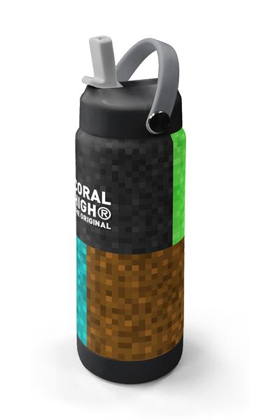 Coral High 650 ml Erkek Çocuk Siyah Yeşil Kahverengi Craft Desenli Çelik Suluk/Matara (Pipetli) 38316
