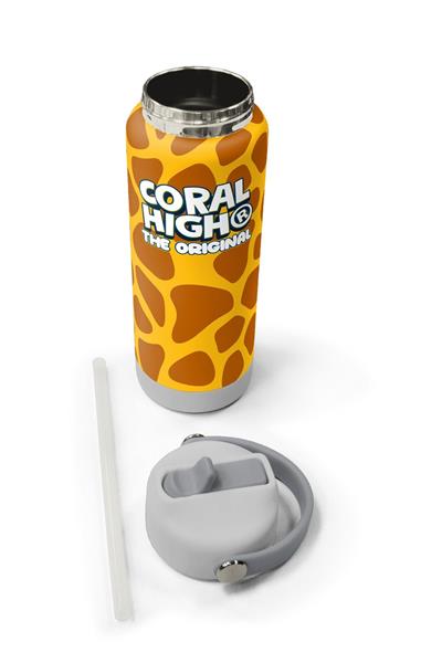 Coral High 650 ml Erkek Çocuk Turuncu Zürafa Desenli Çelik Suluk/Matara (Pipetli) 38344