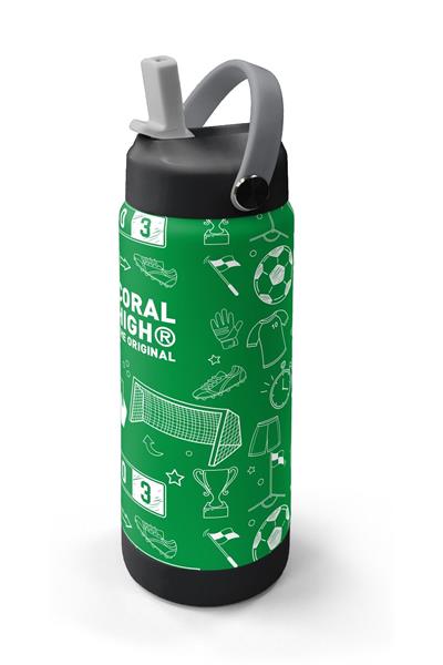 Coral High 650 ml Erkek Çocuk Yeşil Futbol Baskılı Çelik Suluk/Matara (Pipetli) 38329
