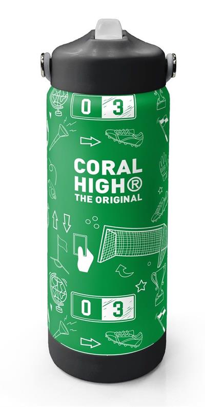 Coral High 650 ml Erkek Çocuk Yeşil Futbol Baskılı Çelik Suluk/Matara (Pipetli) 38329
