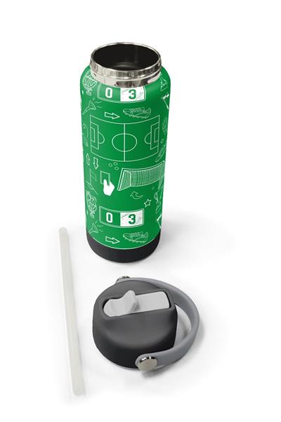 Coral High 650 ml Erkek Çocuk Yeşil Futbol Baskılı Çelik Suluk/Matara (Pipetli) 38329
