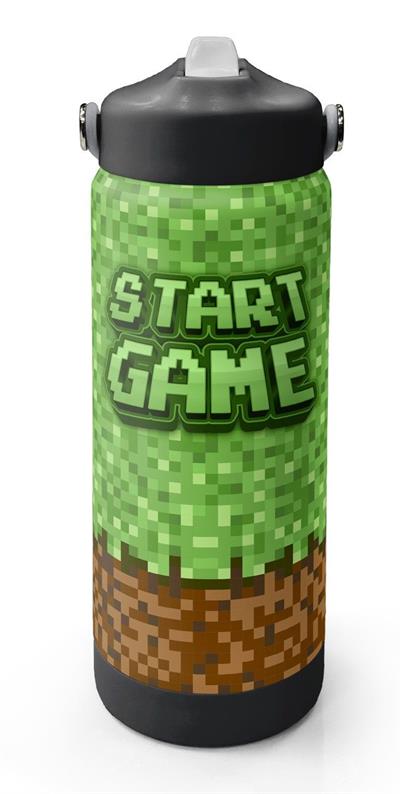 Coral High 650 ml Erkek Çocuk Yeşil Kahverengi Craft Desenli Çelik Suluk/Matara (Pipetli) 38393