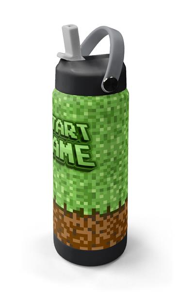 Coral High 650 ml Erkek Çocuk Yeşil Kahverengi Craft Desenli Çelik Suluk/Matara (Pipetli) 38393