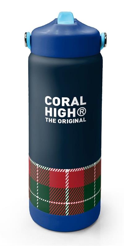 Coral High 650 ml Kız Çocuk Lacivert Kırmızı Ekosa Desenli Çelik Suluk/Matara (Pipetli) 38307