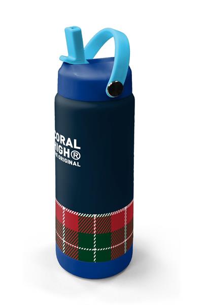 Coral High 650 ml Kız Çocuk Lacivert Kırmızı Ekosa Desenli Çelik Suluk/Matara (Pipetli) 38307