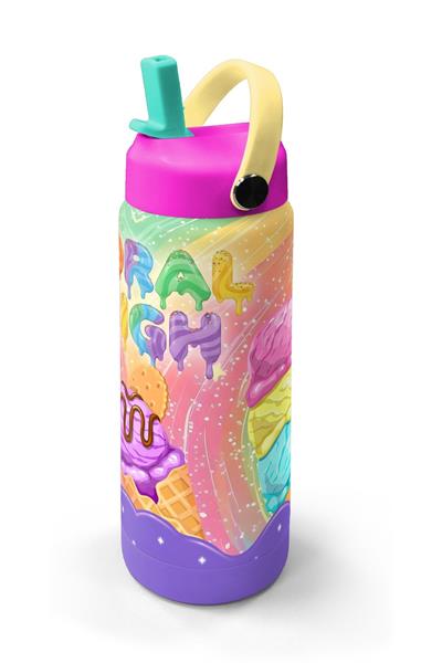 Coral High 650 ml Kız Çocuk Mor Sarı Dondurma Baskılı Çelik Suluk/Matara (Pipetli) 38336