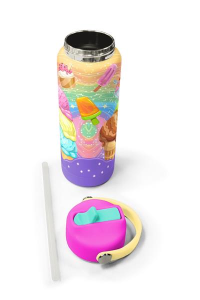 Coral High 650 ml Kız Çocuk Mor Sarı Dondurma Baskılı Çelik Suluk/Matara (Pipetli) 38336