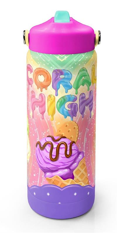 Coral High 650 ml Kız Çocuk Mor Sarı Dondurma Baskılı Çelik Suluk/Matara (Pipetli) 38336