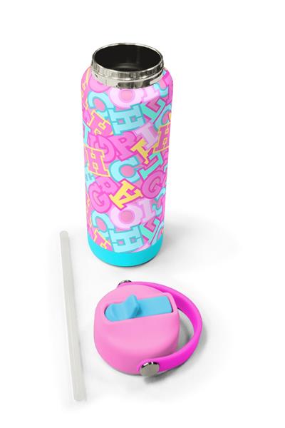 Coral High 650 ml Kız Çocuk Pembe Su Yeşili Harf Baskılı Çelik Suluk/Matara (Pipetli) 38323