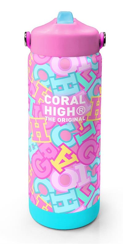 Coral High 650 ml Kız Çocuk Pembe Su Yeşili Harf Baskılı Çelik Suluk/Matara (Pipetli) 38323