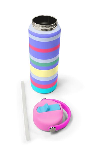 Coral High 650 ml Kız Çocuk Renkli Çizgi Desenli Çelik Suluk/Matara (Pipetli) 38302