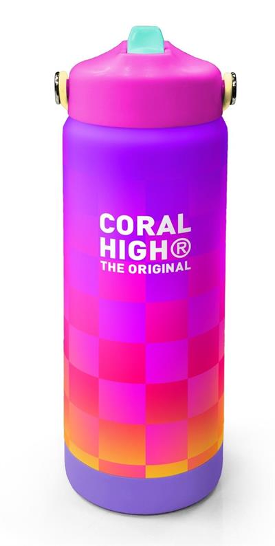 Coral High 650 ml Kız Çocuk Sarı Mor Dama Desenli Çelik Suluk/Matara (Pipetli) 38303