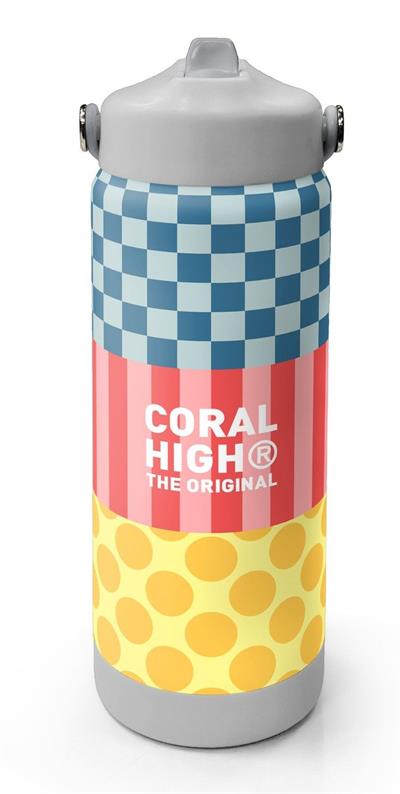 Coral High 650 ml Kız Çocuk Sarı Pembe Yeşil Puantiyeli Çelik Suluk/Matara (Pipetli) 38304