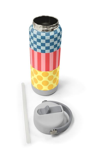 Coral High 650 ml Kız Çocuk Sarı Pembe Yeşil Puantiyeli Çelik Suluk/Matara (Pipetli) 38304