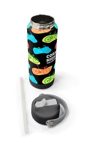 Coral High 650 ml Kız Çocuk Siyah Beyaz Bisiklet Baskılı Çelik Suluk/Matara (Pipetli) 38325