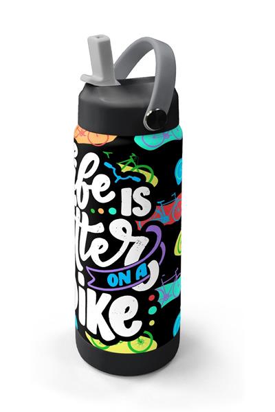 Coral High 650 ml Kız Çocuk Siyah Beyaz Bisiklet Baskılı Çelik Suluk/Matara (Pipetli) 38325