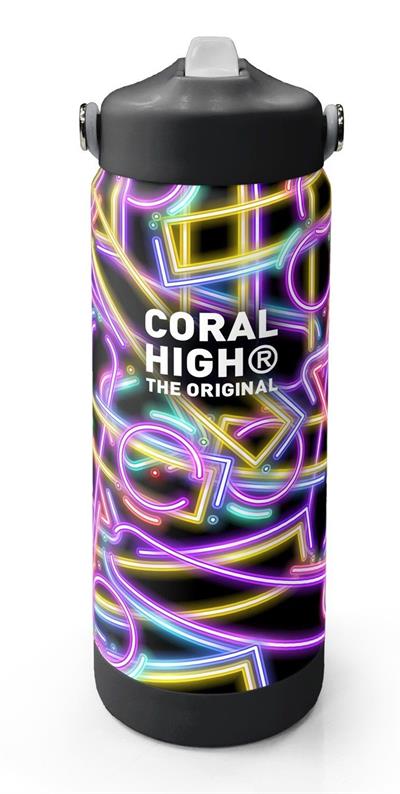 Coral High 650 ml Kız Çocuk Siyah Çok Renkli Neon Desenli Çelik Suluk/Matara (Pipetli) 38330
